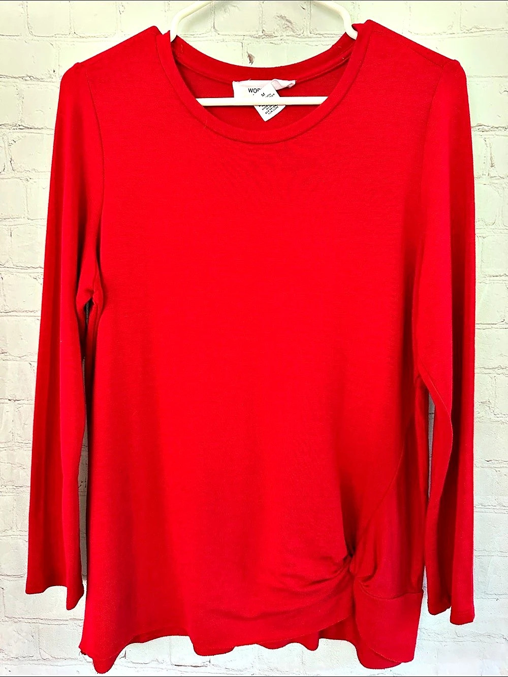 WORKSHOP Red Knotted Long Sleeve Top Size Medium